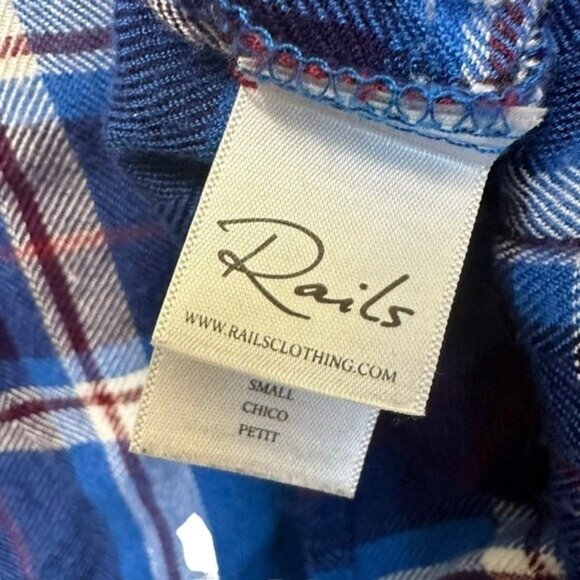 Rails Britt Women's S Cap Sleeve Top Santorini Royal Blue Plaid Button Down Soft - Picture 5 of 8